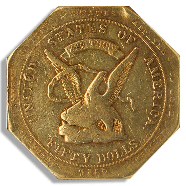 1852 $50 Humbert Reeded Edge .887 NGC XF45 1852 $50 Humbert Reeded Edge .887 NGC XF45