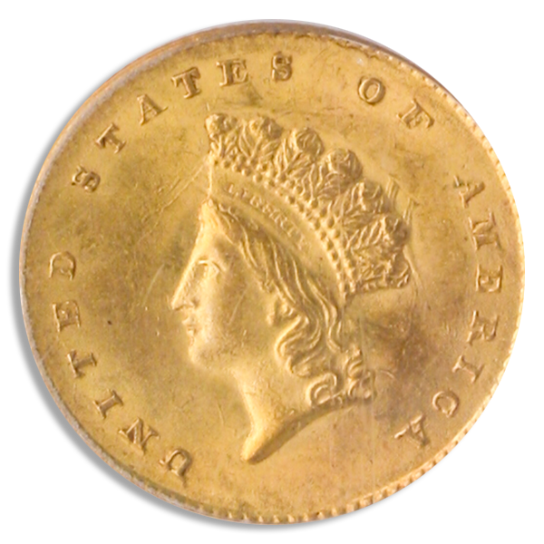 1855 $1 Gold Type 2 PCGS MS64 CAC