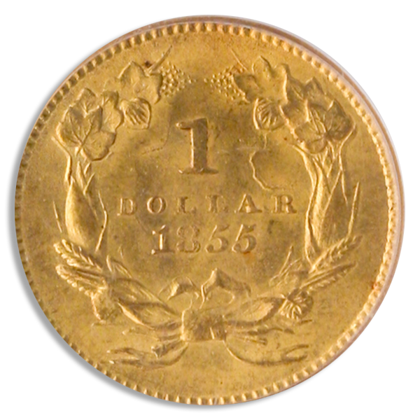 1855 $1 Gold Type 2 PCGS MS64 CAC