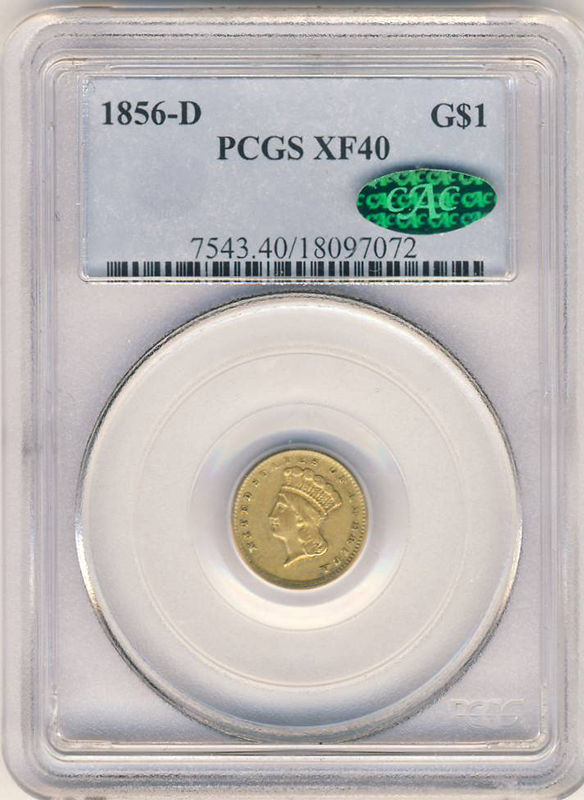 1856-D $1 Indian Princess PCGS XF40 CAC 1856-D $1 Indian Princess PCGS XF40 CAC