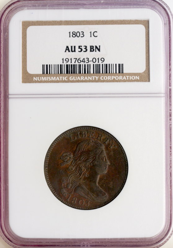 1803 Draped Bust Cent NGC AU53 Brown