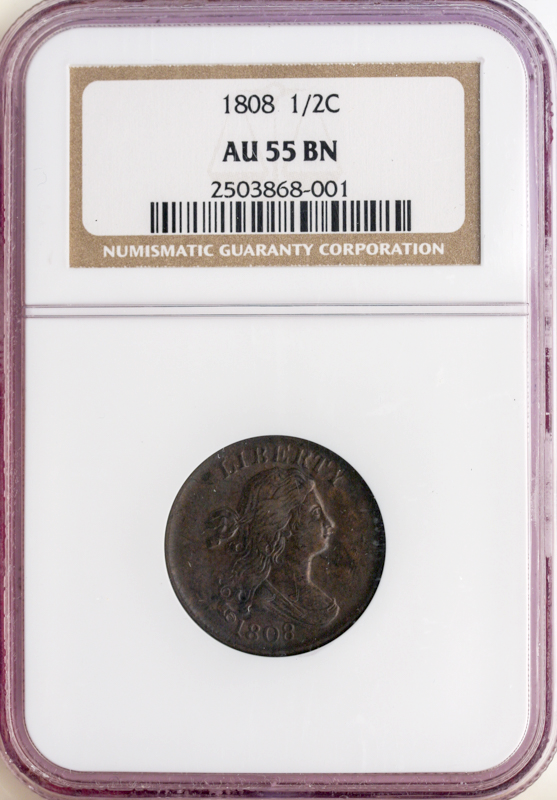 1808 Draped Bust Half Cent NGC AU55 1808 Draped Bust Half Cent NGC AU55