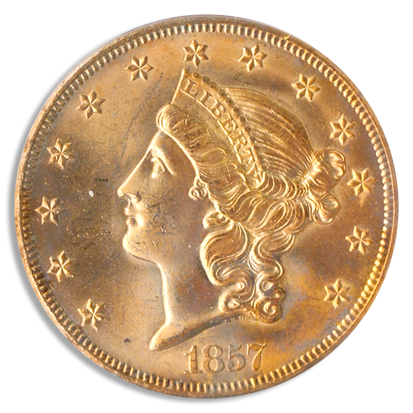 1857-S $20 Liberty SSCA Bold S PCGS MS63