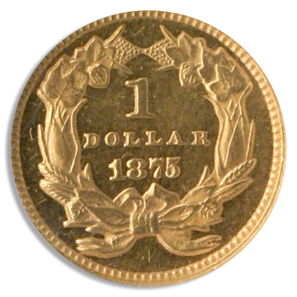 1875 $1 Gold Indian Princess NGC MS62 Proof Like CAC