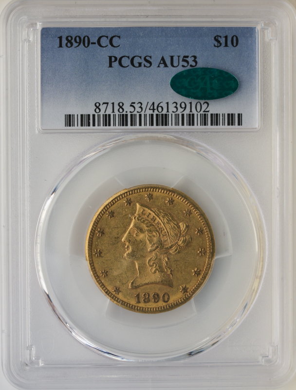 1890-CC $10 Liberty PCGS AU53 CAC 1890-CC $10 Liberty PCGS AU53 CAC