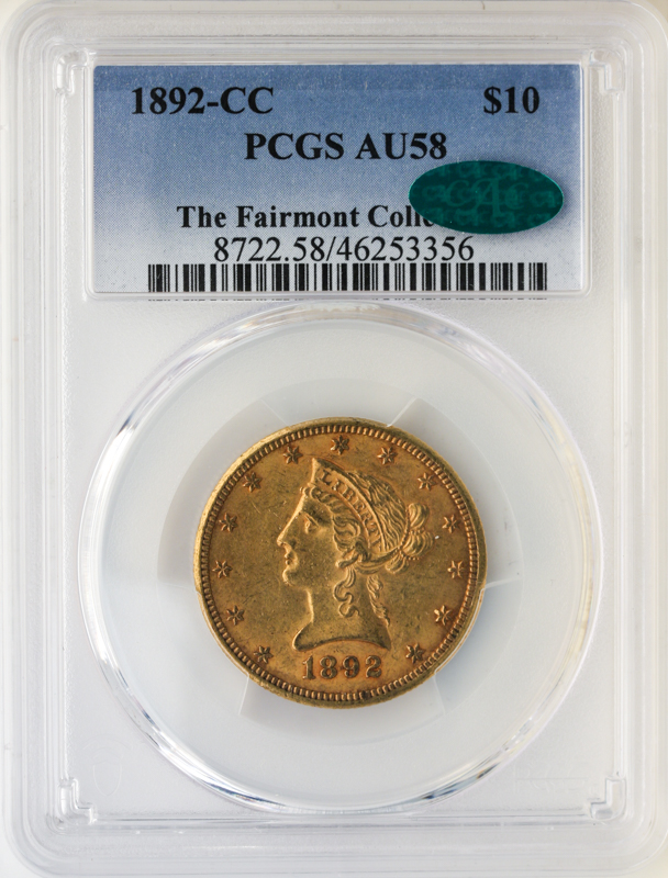 1892-CC $10 Liberty PCGS AU58 CAC 1892-CC $10 Liberty PCGS AU58 CAC