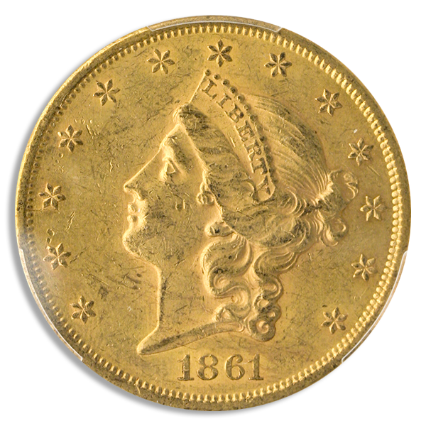 1861 $20 Liberty PCGS MS61 CAC