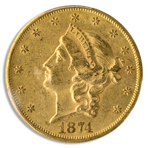 1874-CC $20 Liberty PCGS AU55 CAC