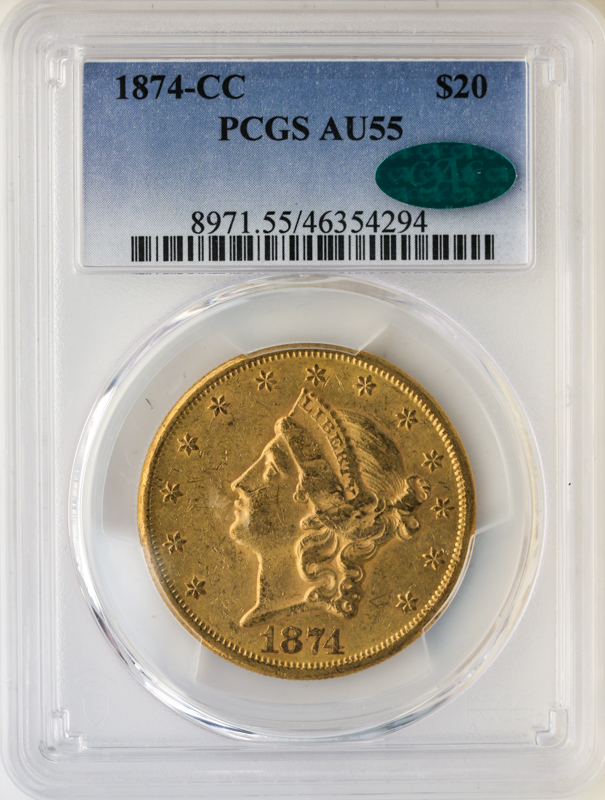 1874-CC $20 Liberty PCGS AU55 CAC 1874-CC $20 Liberty PCGS AU55 CAC
