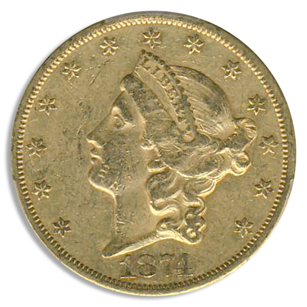 1874-CC $20 Liberty PCGS AU53 CAC