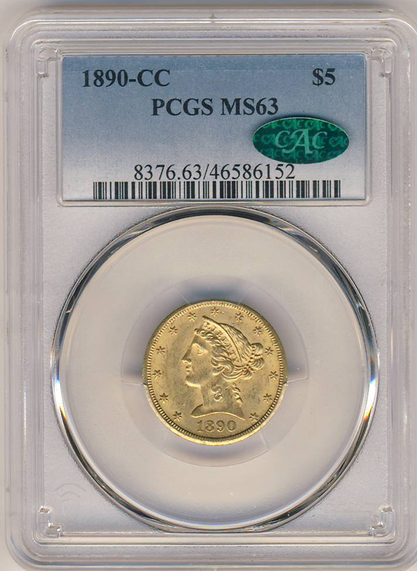 1890-CC $5 Liberty PCGS MS63 CAC