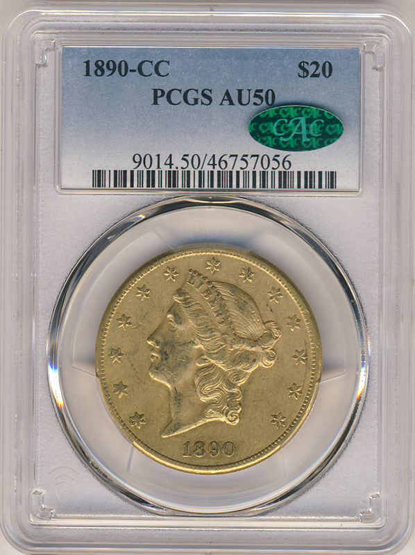 1890-CC $20 Liberty PCGS AU50 CAC
