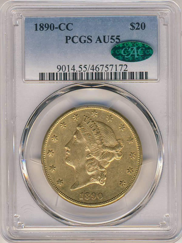 1890-CC $20 Liberty PCGS AU55 CAC 1890-CC $20 Liberty PCGS AU55 CAC