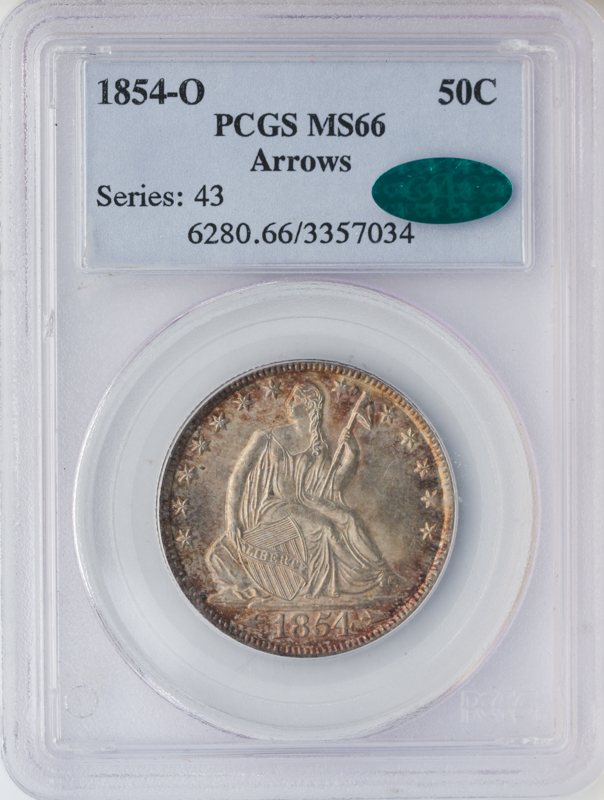 1854-O Liberty Seated Half Dollar Arrows PCGS MS66 CAC 1854-O Liberty Seated Half Dollar Arrows PCGS MS66 CAC