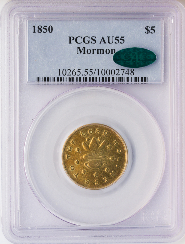 1850 $5 Mormon PCGS AU55