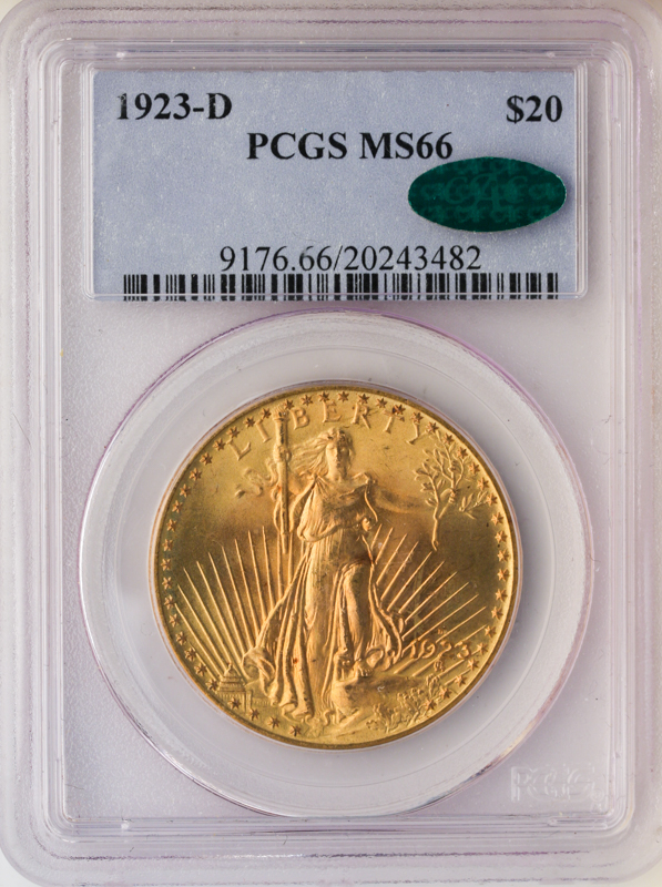 1923-D $20 St. Gaudens PCGS MS66