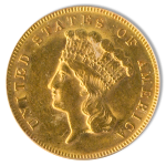 1878 $3 Indian Princess PCGS AU58 CAC