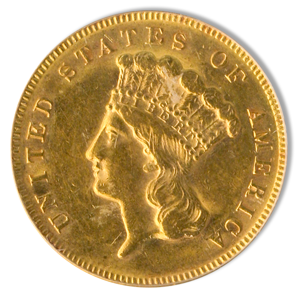 1878 $3 Indian Princess PCGS AU58 CAC