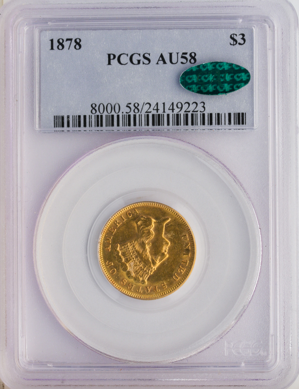 1878 $3 Indian Princess PCGS AU58 CAC 1878 $3 Indian Princess PCGS AU58 CAC