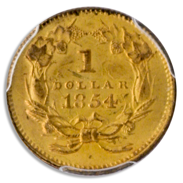 1854 $1 Gold Indian Princess PCGS AU58 CAC