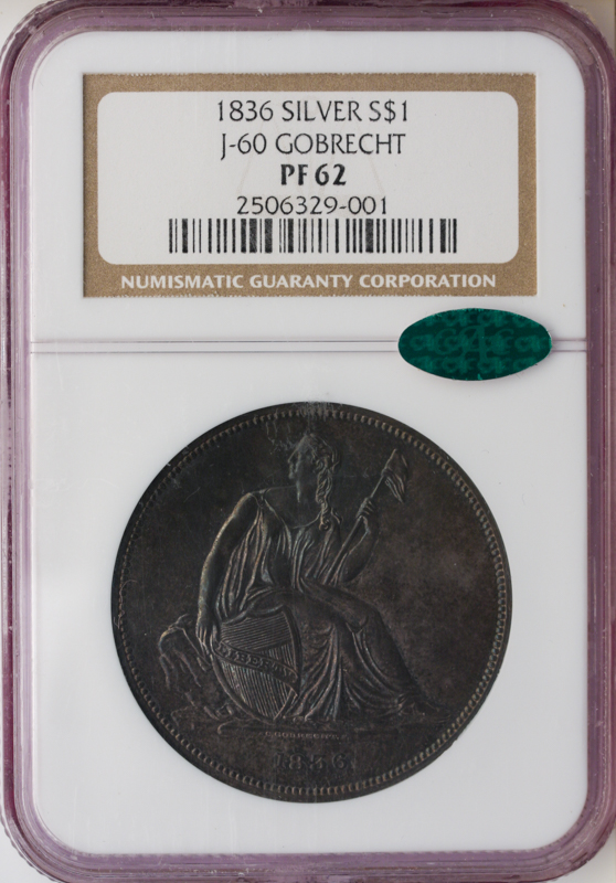 1836 Gobrect $1 NGC PR62 CAC 1836 Gobrect $1 NGC PR62 CAC
