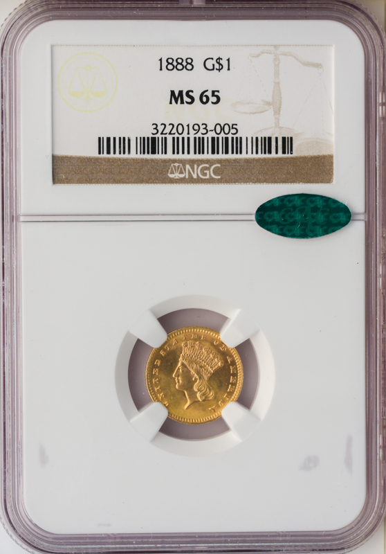 1889 $1 Gold NGC MS65 CAC 1889 $1 Gold NGC MS65 CAC