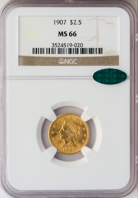 1907 $2 1/2 Liberty NGC MS66 CAC 1907 $2 1/2 Liberty NGC MS66 CAC