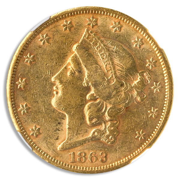 1863-S $20 Liberty NGC AU53 CAC