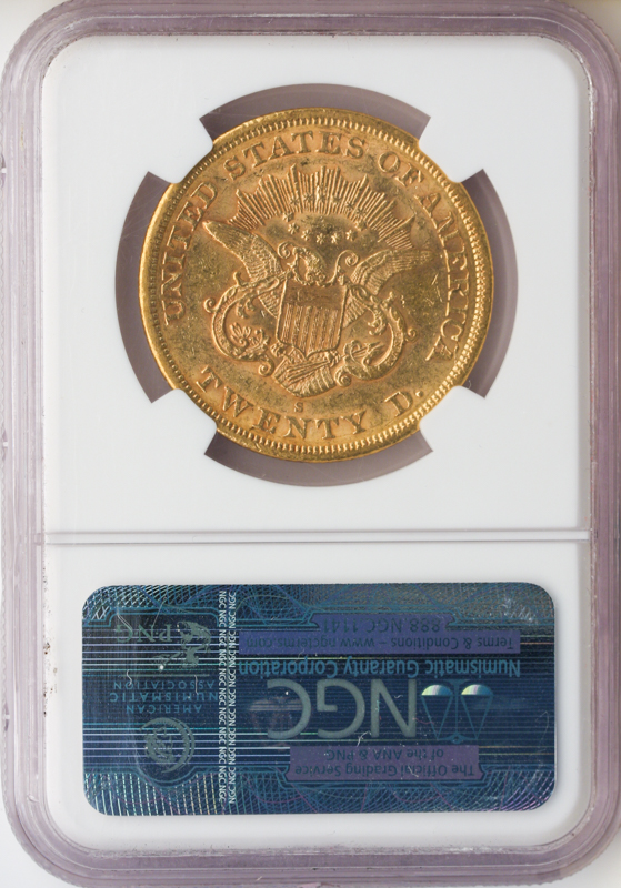 1863-S $20 Liberty NGC AU53 CAC 1863-S $20 Liberty NGC AU53 CAC