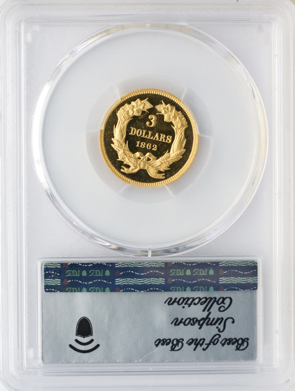1862 $3 Indian Princess Deep Cameo PCGS PR65 CAC + 1862 $3 Indian Princess Deep Cameo PCGS PR65 CAC +
