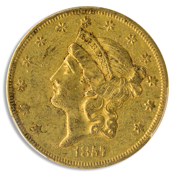 1857-O $20 Liberty PCGS AU53 CAC