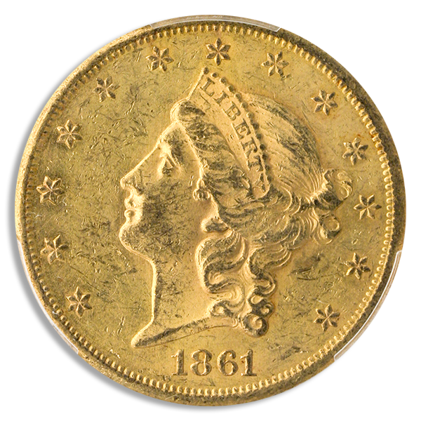 1861 $20 Liberty PCGS MS61