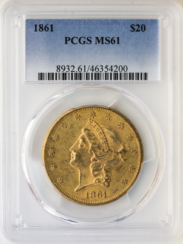 1861 $20 Liberty PCGS MS61