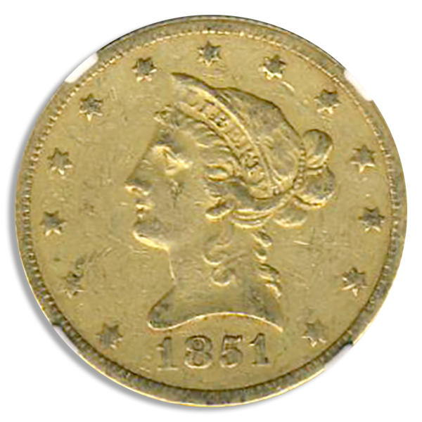 1851-O $10 LIberty NGC XF45 CAC