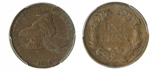 1856 Flying Eagle Half Cent obverse and reverse side by side 