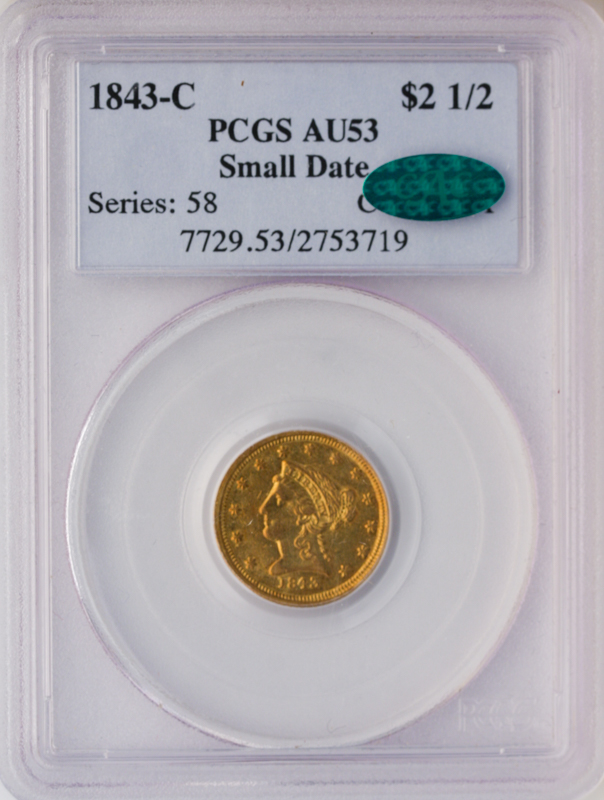 1843-C $2.50 Liberty PCGS AU53 1843-C $2.50 Liberty PCGS AU53