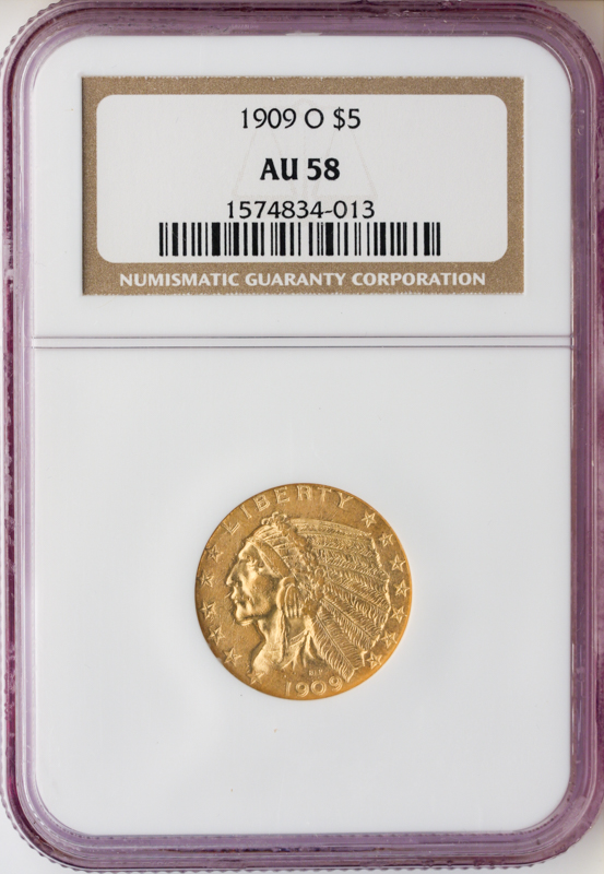 1909-O $5 Indian NGC AU58 1909-O $5 Indian NGC AU58