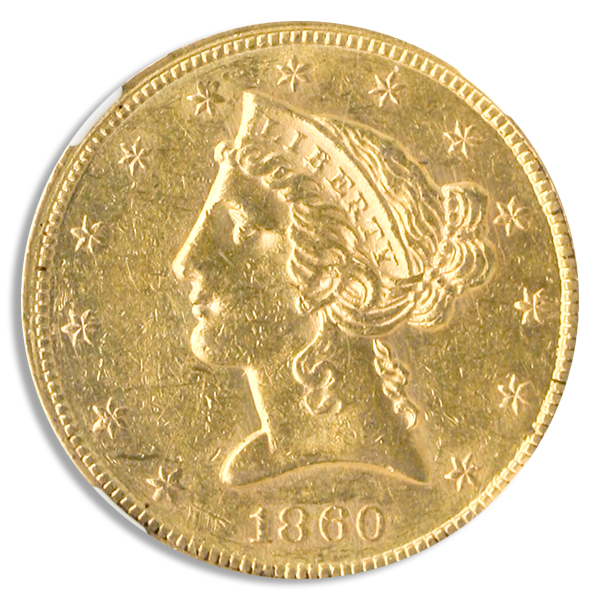 1860 $5 Liberty NGC AU58 CAC 1860 $5 Liberty NGC AU58 CAC