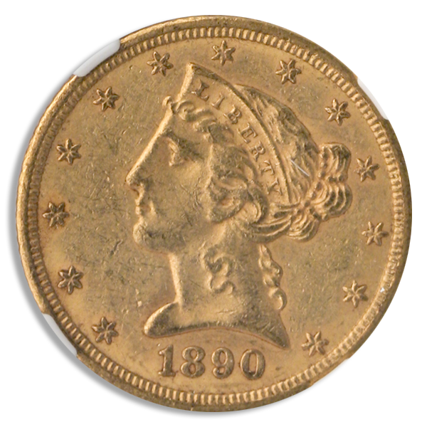 1890-CC $5 Liberty NGC AU58 CAC 1890-CC $5 Liberty NGC AU58 CAC