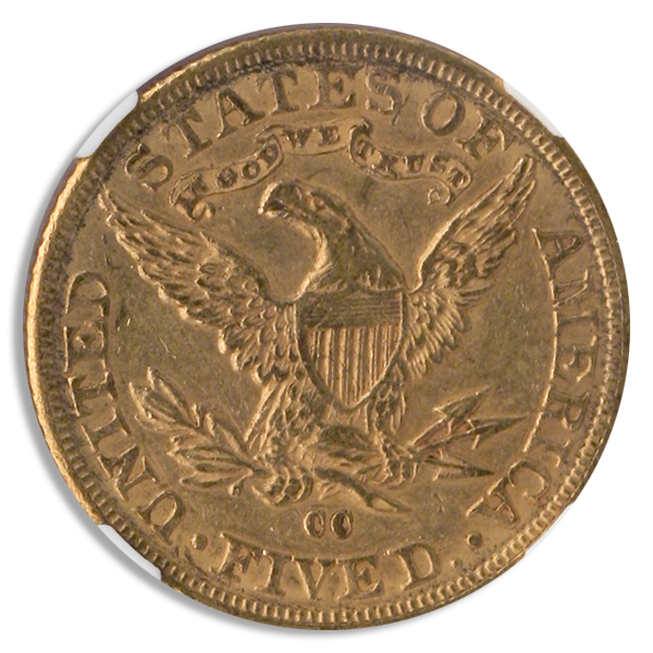 1890-CC $5 Liberty NGC AU58 CAC 1890-CC $5 Liberty NGC AU58 CAC