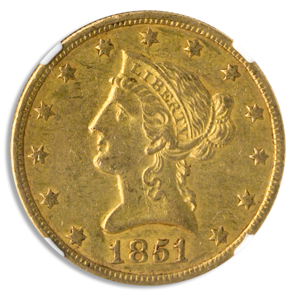 1851-O $10 Liberty NGC AU55 CAC 1851-O $10 Liberty NGC AU55 CAC
