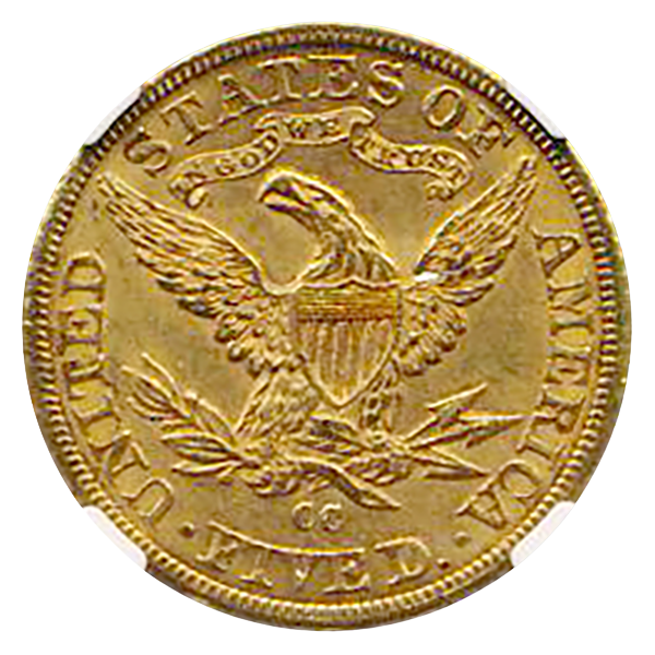 1890-CC $5 Liberty NGC AU58 CAC 1890-CC $5 Liberty NGC AU58 CAC