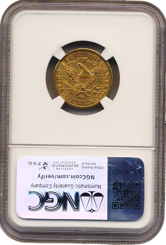1890-CC $5 Liberty NGC AU58 CAC 1890-CC $5 Liberty NGC AU58 CAC