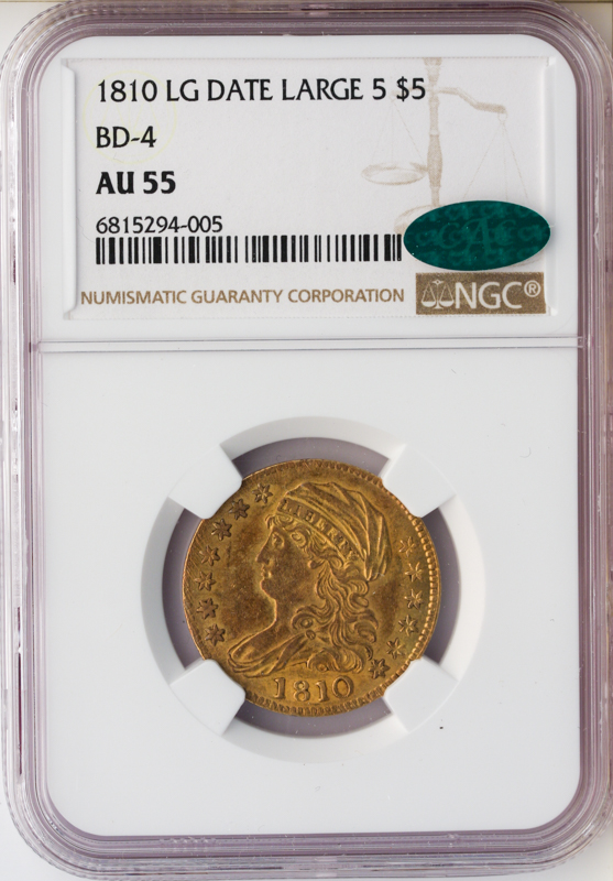 1810 $5 Capped Bust Large 5 NGC AU55 CAC 1810 $5 Capped Bust Large 5 NGC AU55 CAC