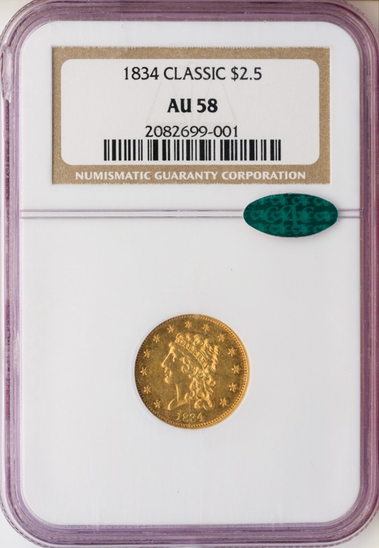 1834 $2.50 Classic NGC AU58 CAC 1834 $2.50 Classic NGC AU58 CAC
