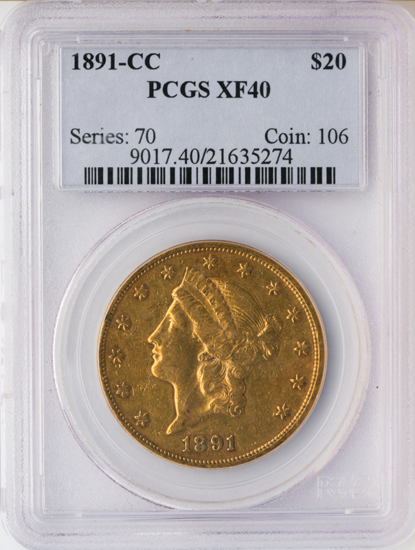 1891-CC $20 Liberty PCGS XF40