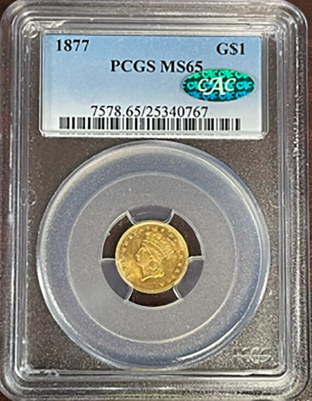 1877 Gold $1 Indian Princess PCGS MS65 CAC 1877 Gold $1 Indian Princess PCGS MS65 CAC