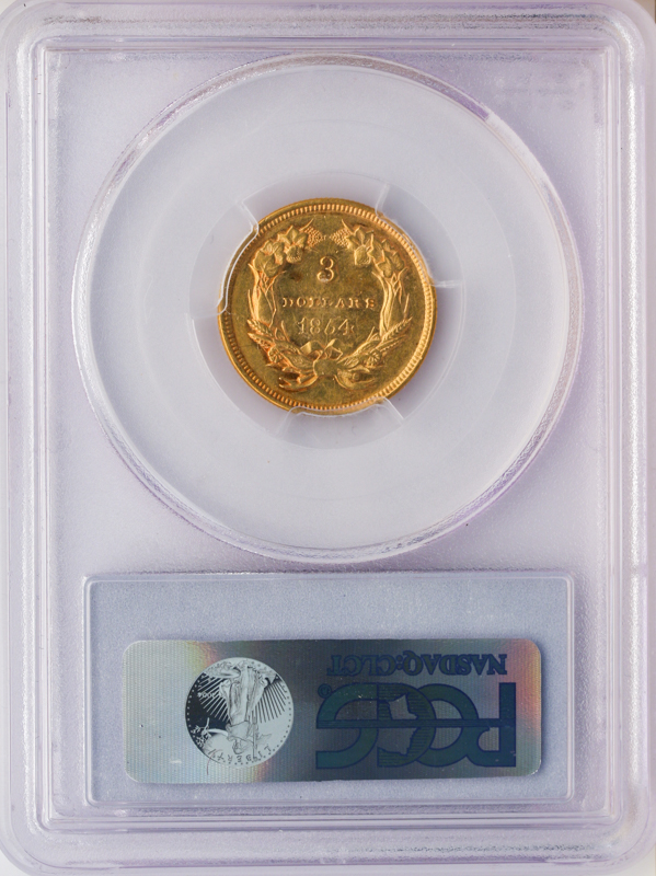 1854 $3 Gold PCGS AU55 CAC