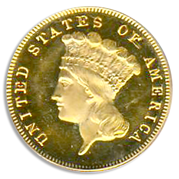 1873 $3 Indian Princess Open 3 PCGS PR65 Deep Cameo CAC