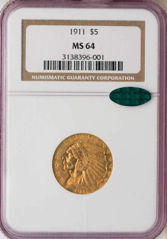 1911 $5 Indian NGC MS64 CAC 1911 $5 Indian NGC MS64 CAC